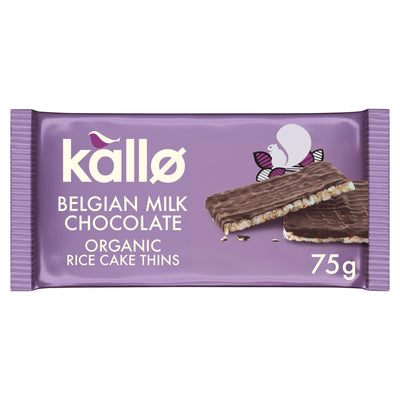 Sainsburys Kallo Belgian Milk Chocolate Organic Rice Cake Thins 75g- Buy online at McGrocer