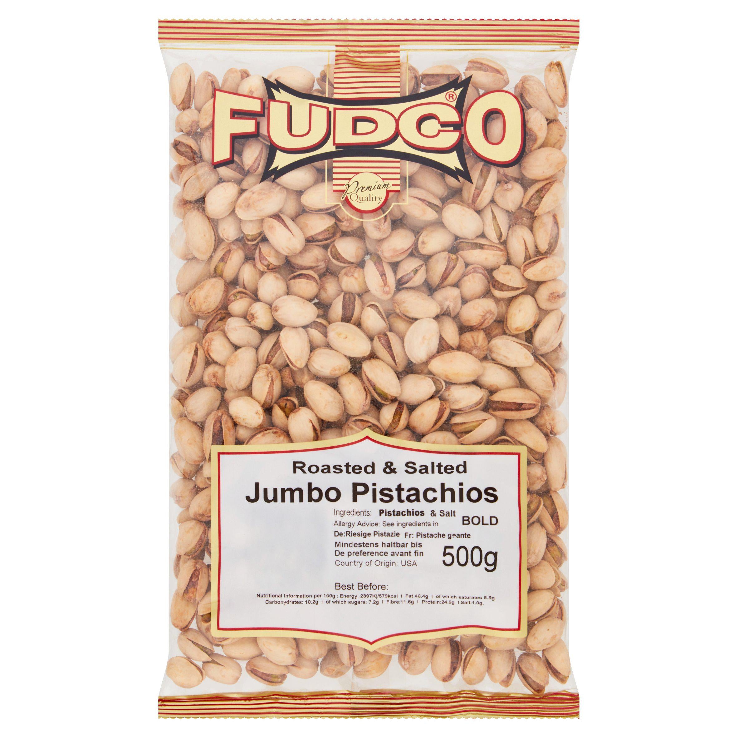 Fudco roasted and salted jumbo pistachios 500g, UK version