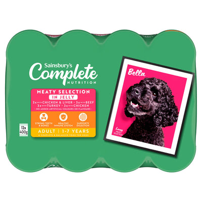 Sainsburys Sainsbury's Adult Dog Food Complete Nutrition Meaty Selection In Jelly 12x400g- Buy online at McGrocer