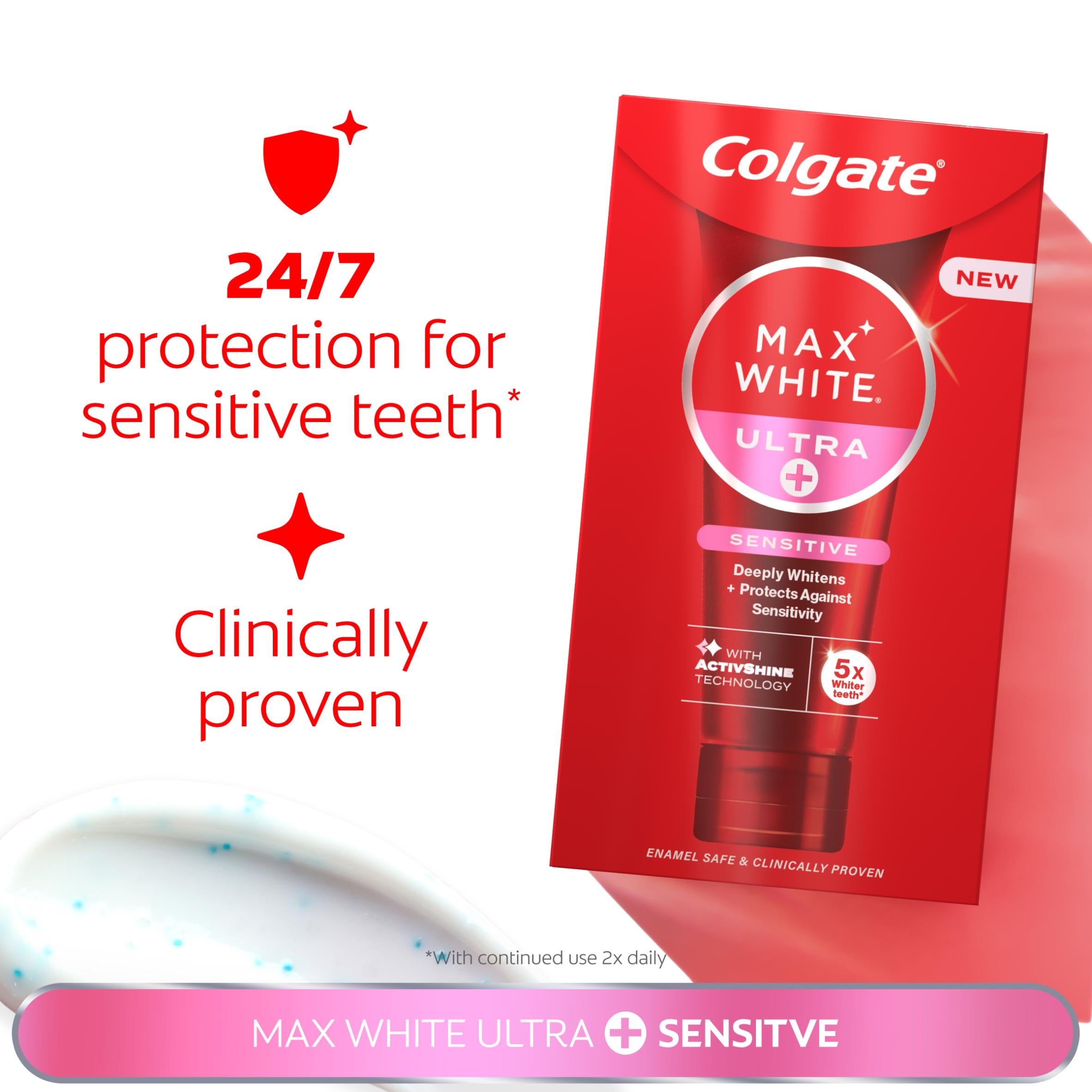 Colgate toothpaste Max White Ultra Plus Sensitive 75ml, imported from the UK