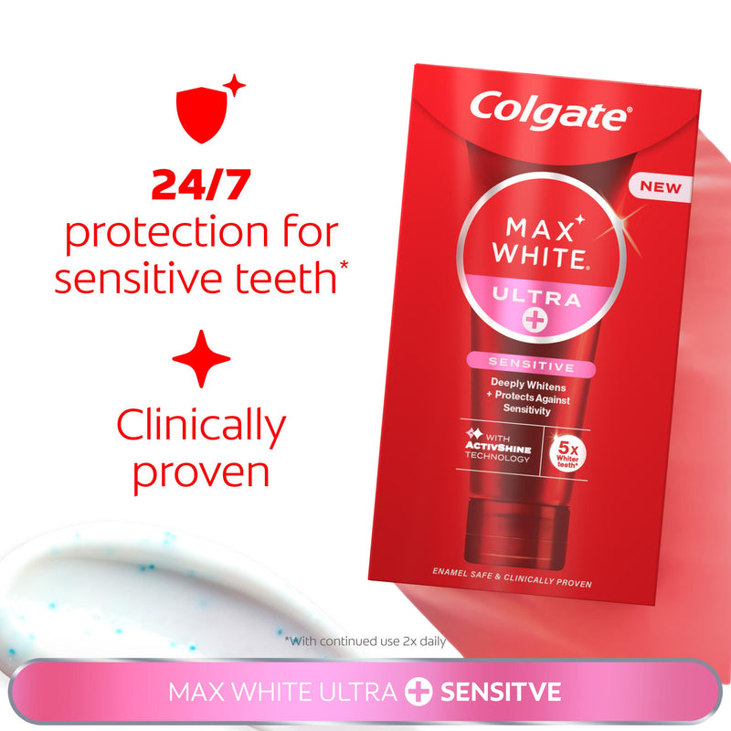 Colgate toothpaste Max White Ultra Plus Sensitive 75ml, imported from the UK