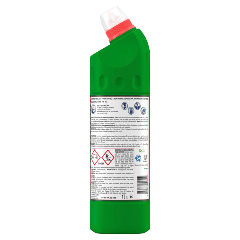 Domestos Mountain Fresh thick bleach 1L, imported from the UK