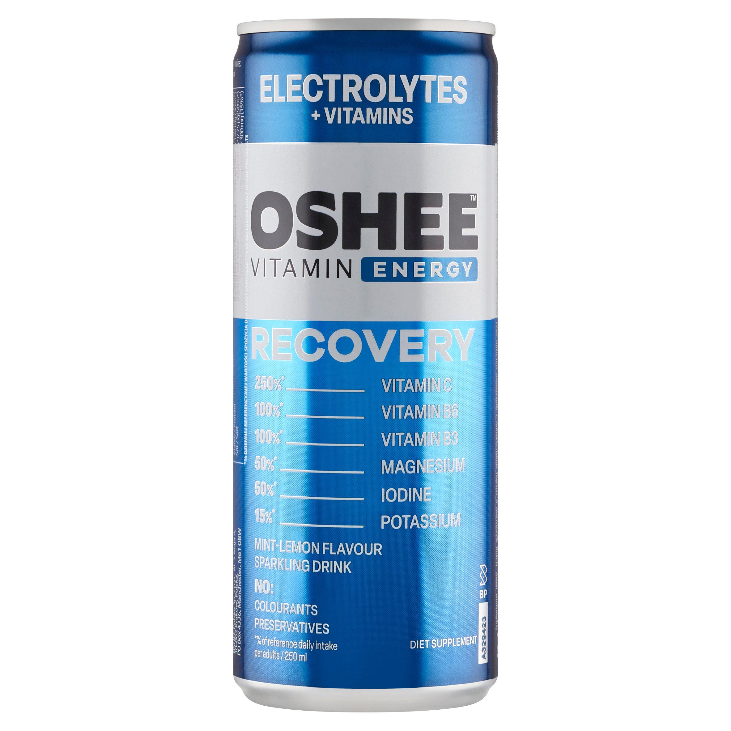Oshee vitamin recovery drink mint-lemon flavour 250ml, imported from the UK