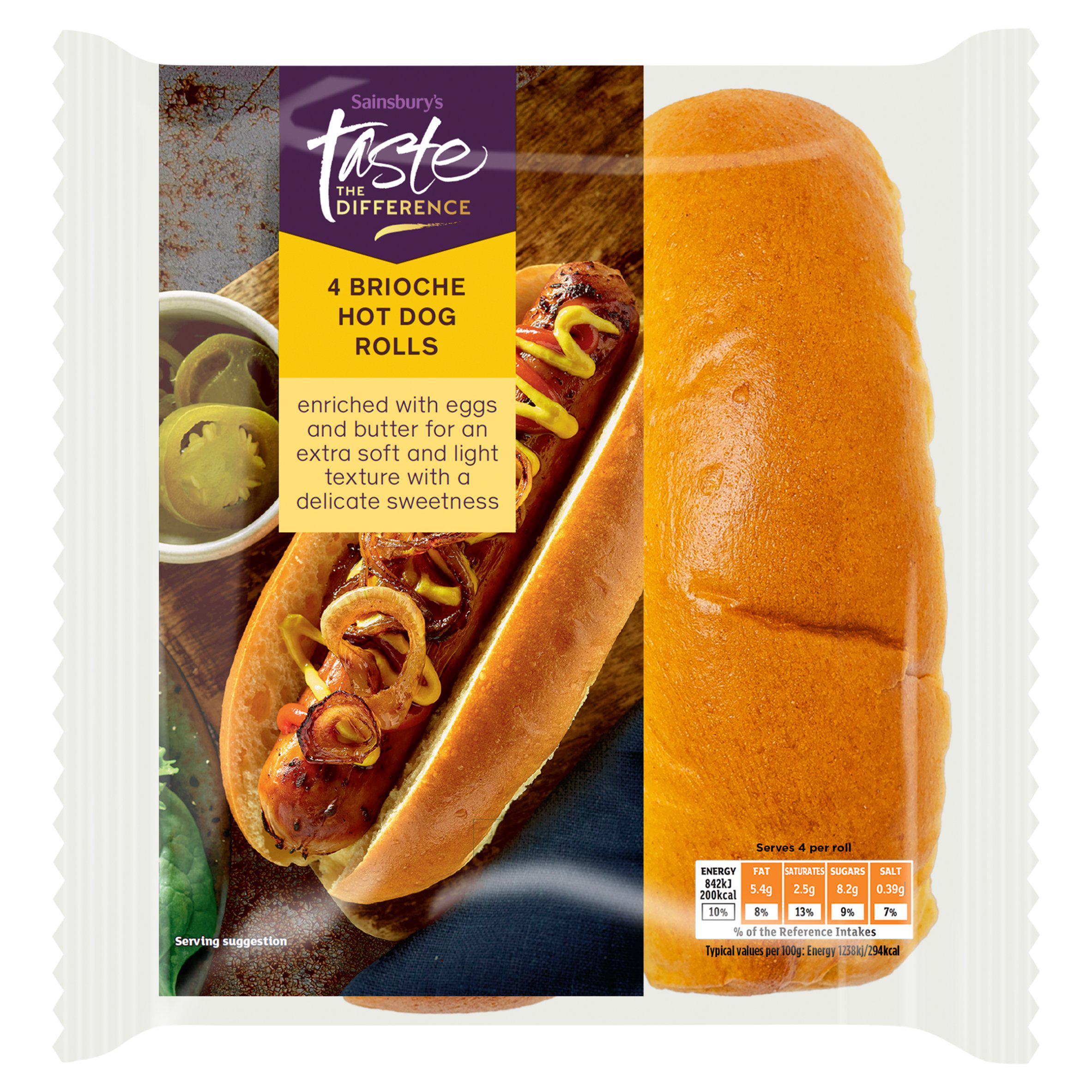 Sainsbury's brioche hot dog rolls 4 pack (British brand)