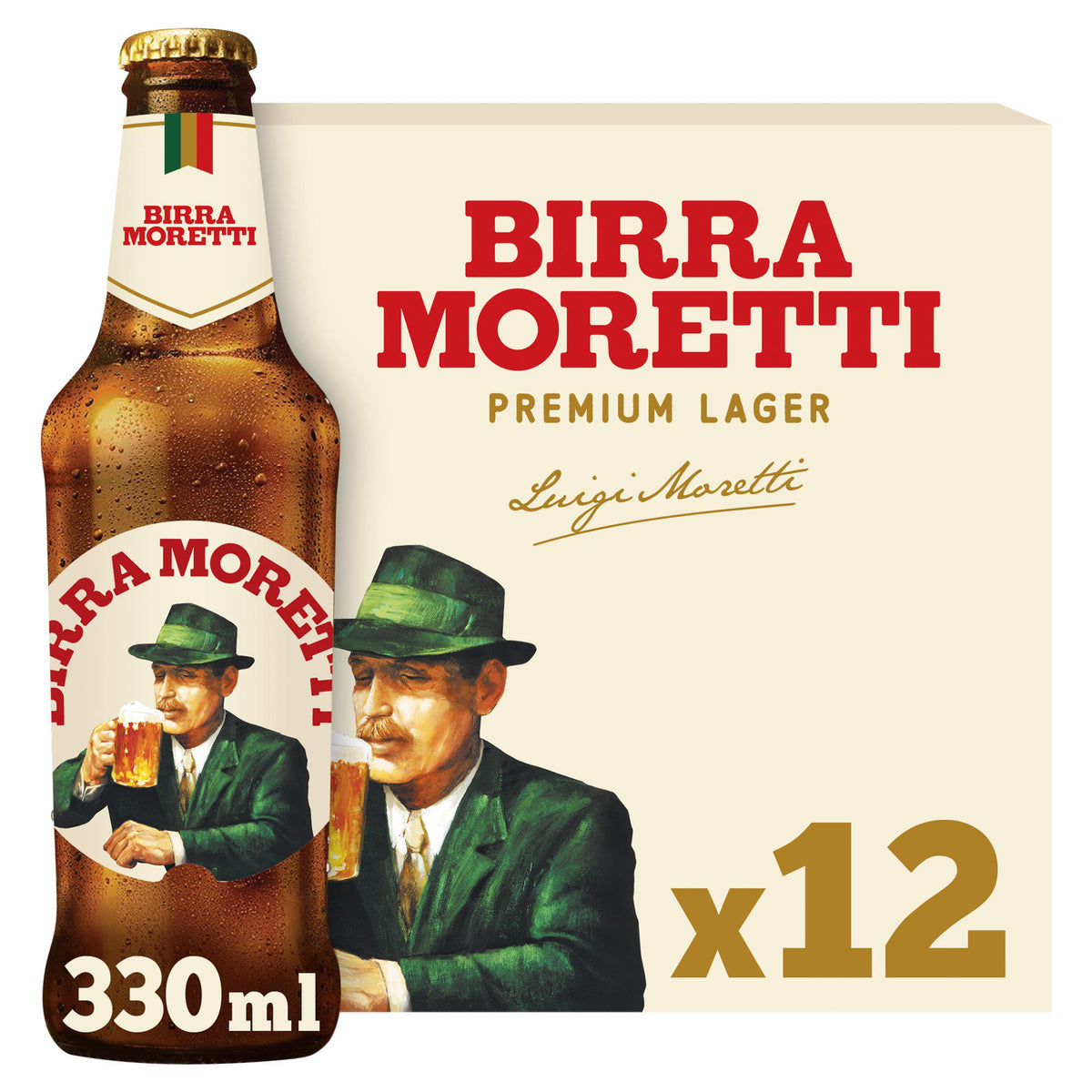 Birra Moretti lager beer 12x330ml, imported from the UK