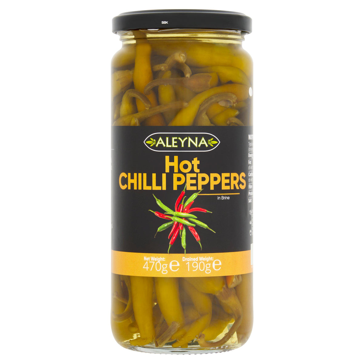 Aleyna hot chillies in brine 470g jar - British product
