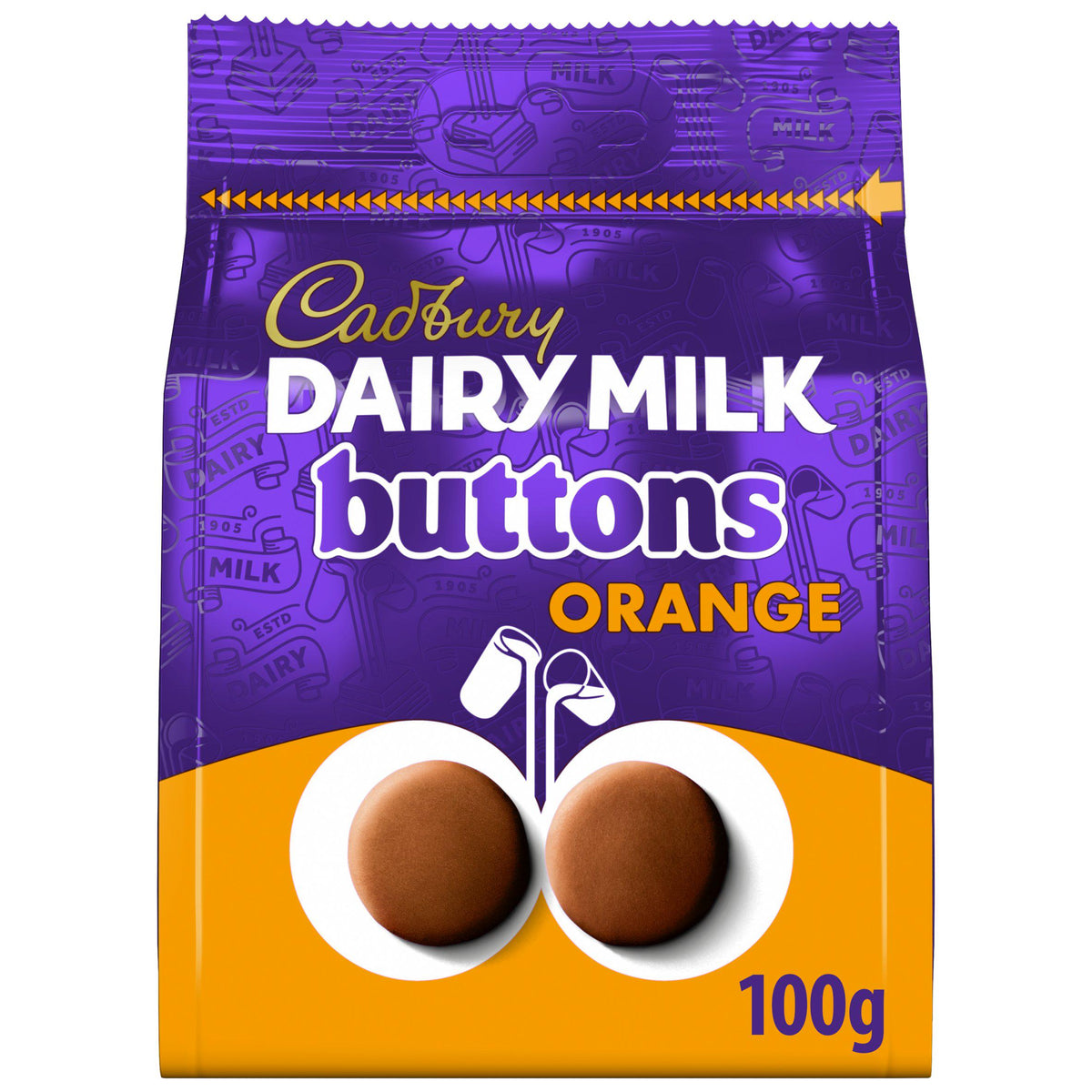 Cadbury orange chocolate buttons 100g pouch, imported from the UK