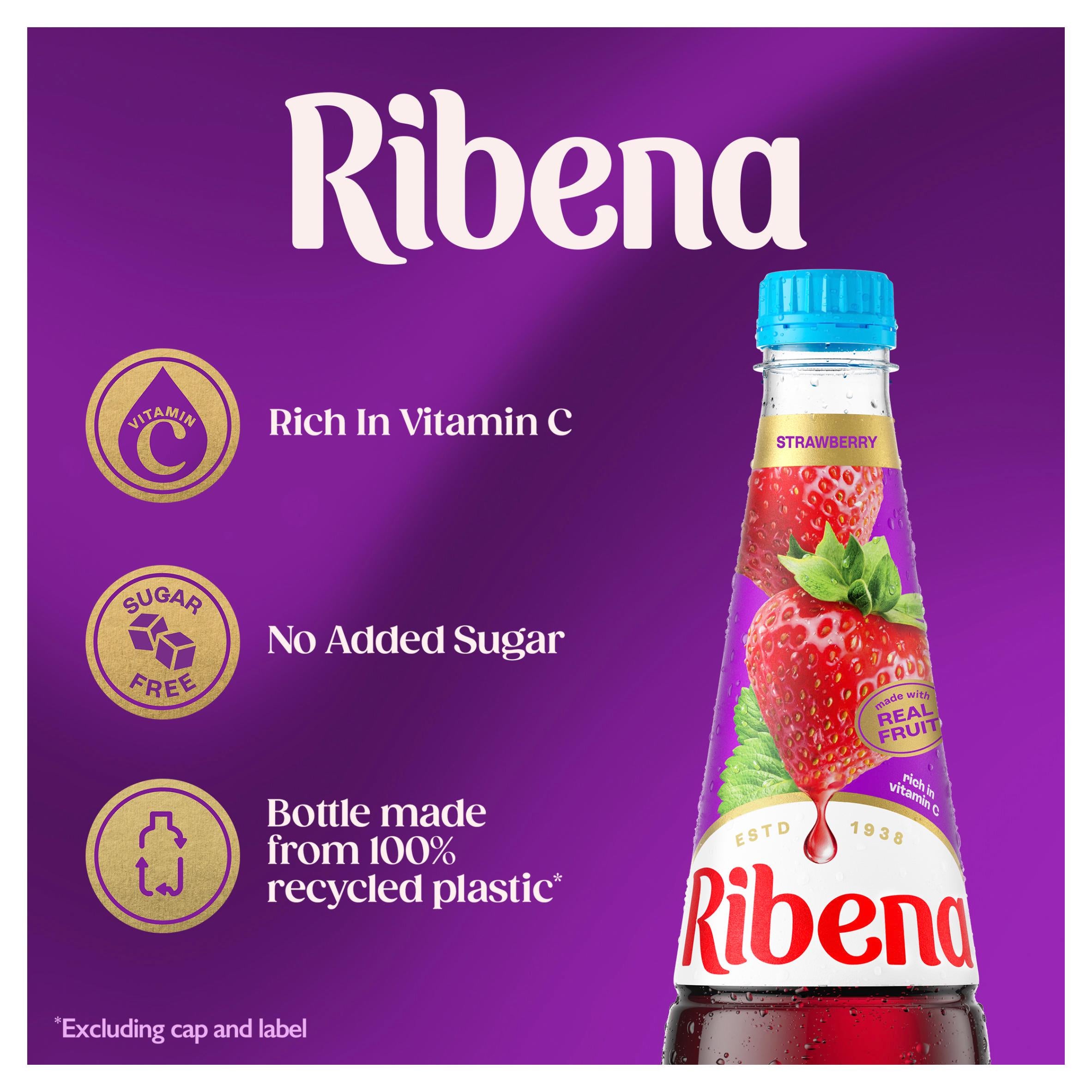 Ribena strawberry squash no added sugar 850ml - British product