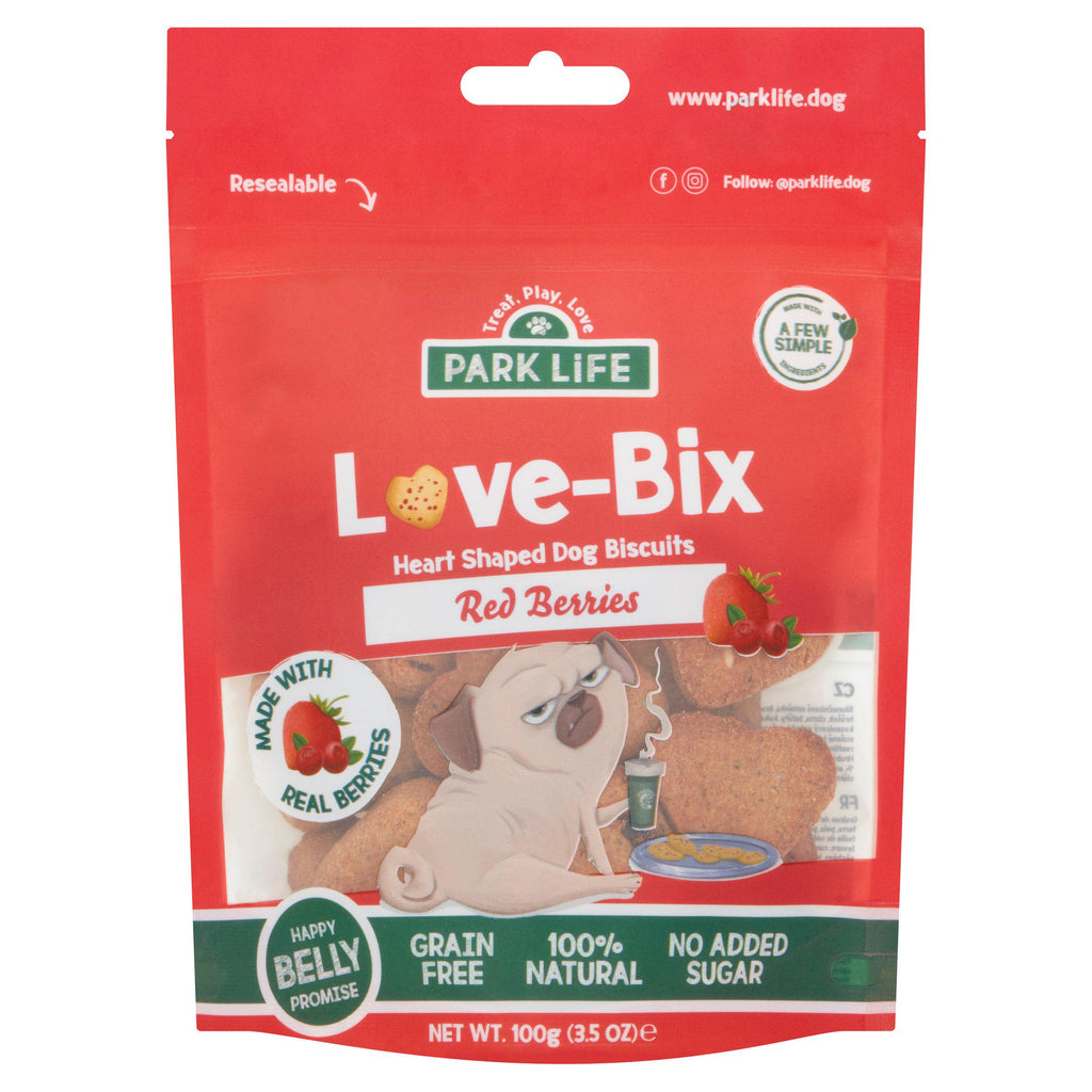 Park Life Love Bix Heart Shaped Dog Biscuits Red Berries 100g