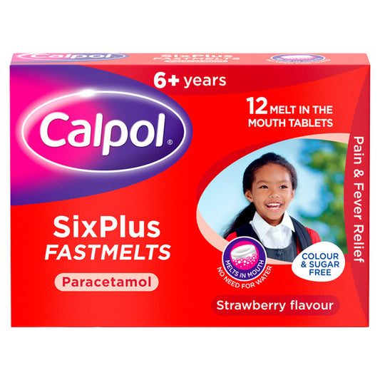 Calpol SixPlus Fastmelts Strawberry Flavour 6+ Years 12 Melt in the Mouth Tablets GOODS Sainsburys   