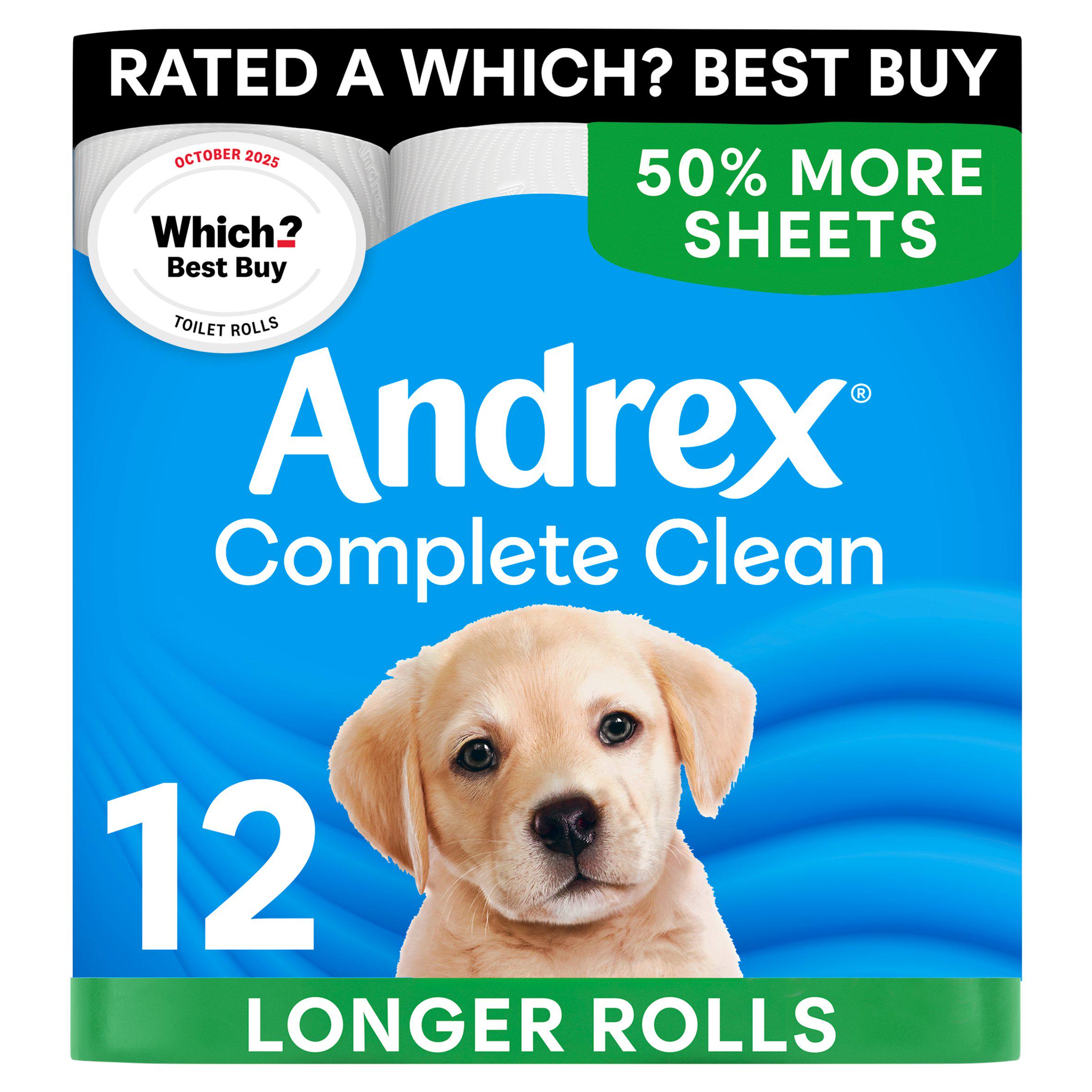 Andrex Complete Clean Mega toilet rolls x12, imported from the UK