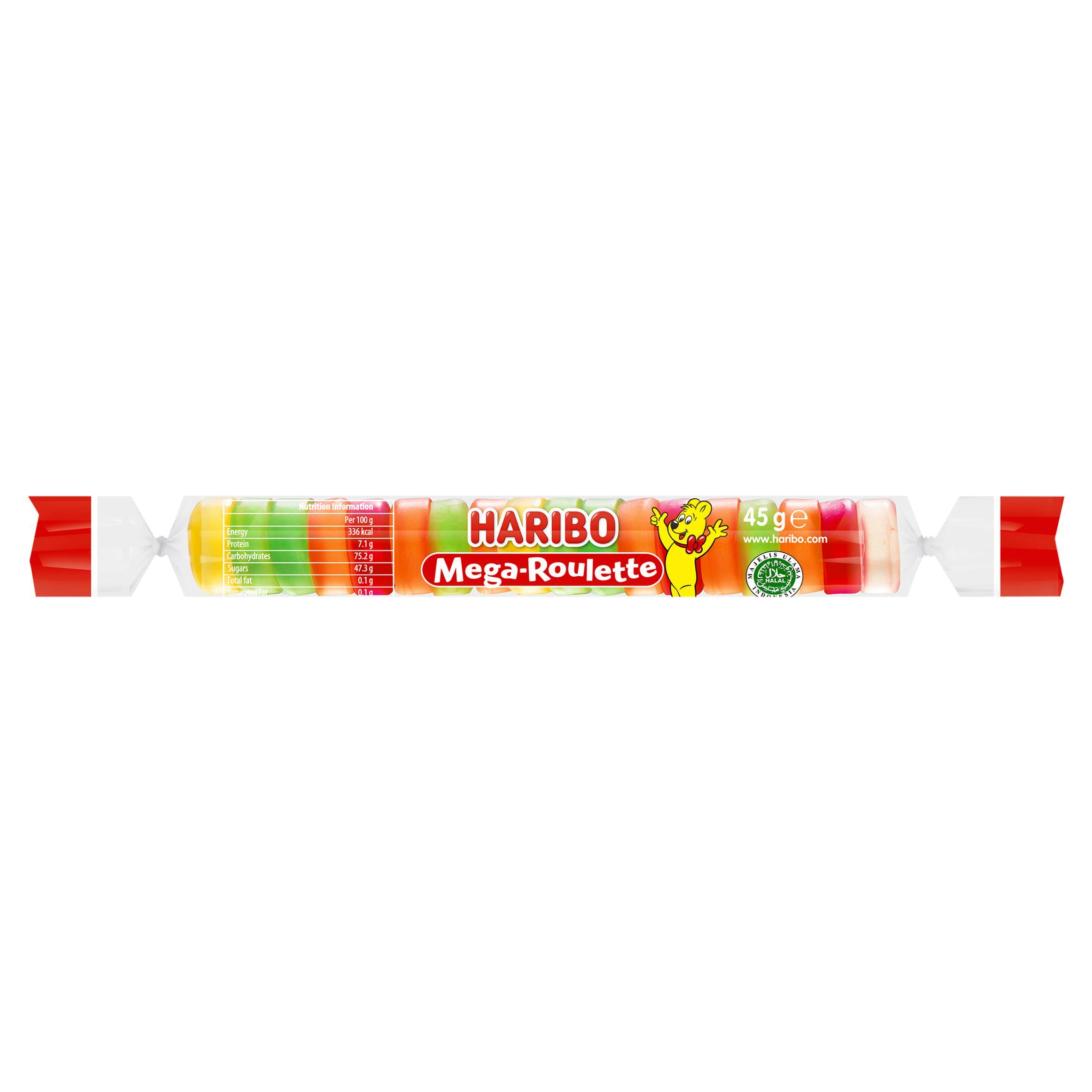 Haribo Mega Roulette jelly fruit sweets fun size pack 45g, imported from the UK