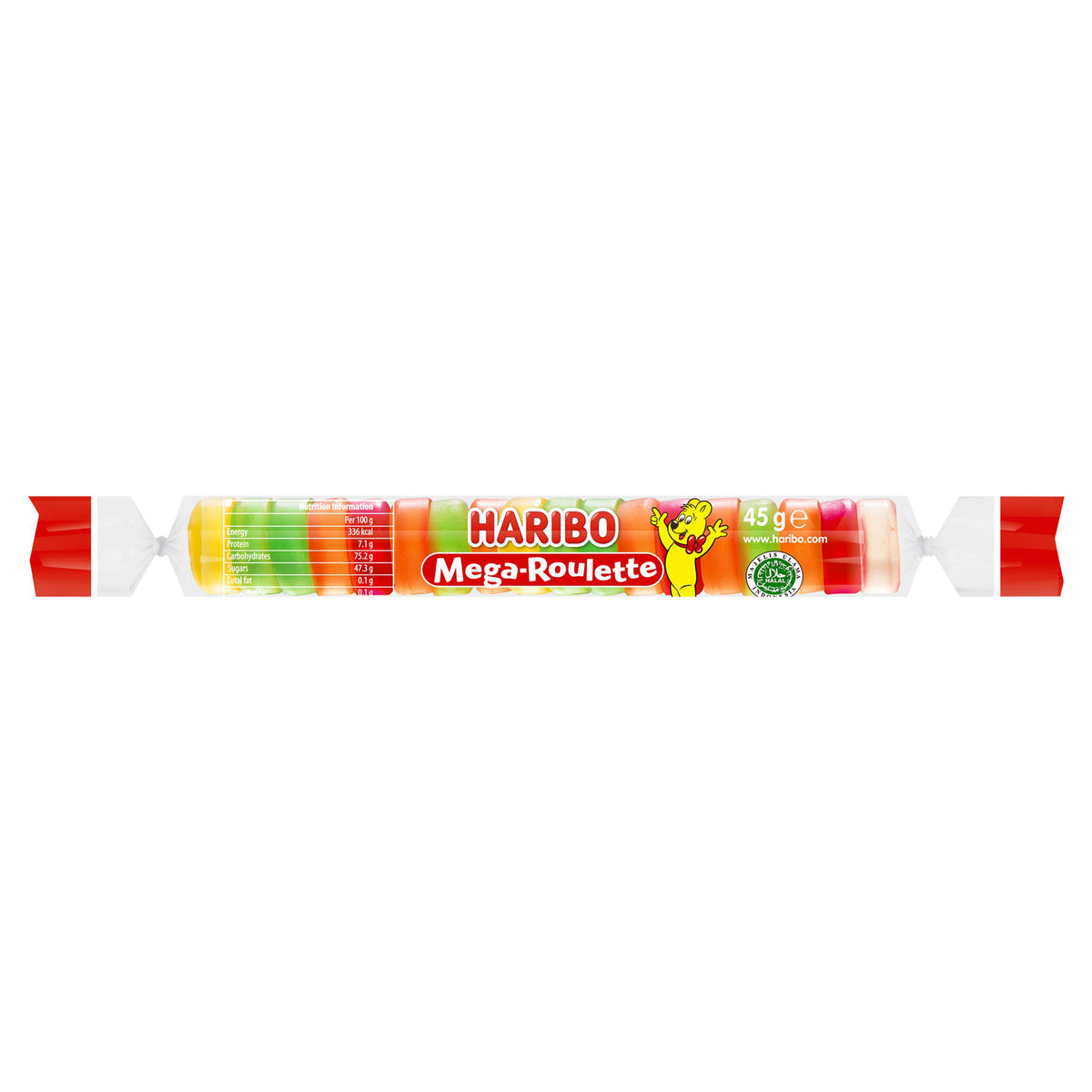 Haribo Mega Roulette jelly fruit sweets fun size pack 45g, imported from the UK