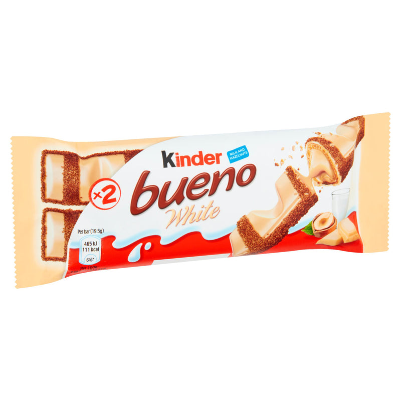 Kinder Bueno white chocolate hazelnut bar 39g, imported from the UK