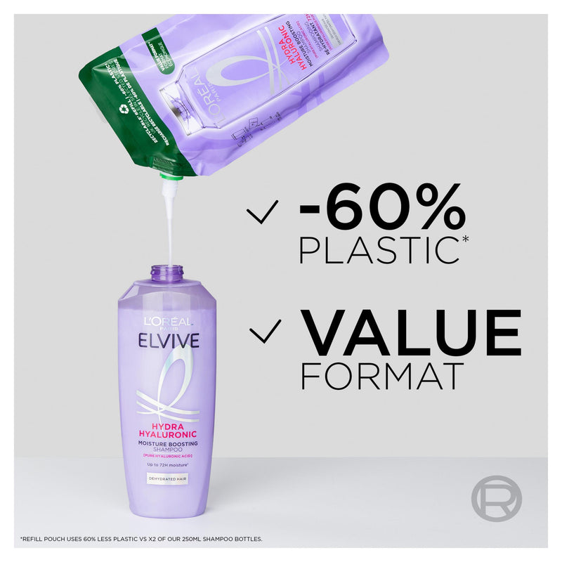 L'Oréal Elvive Hydra Hyaluronic Shampoo 500ml refill pouch, UK version