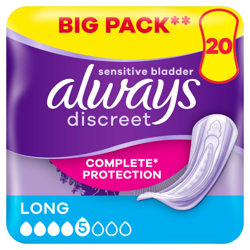 Always Discreet Incontinence Pads Womens Long 20 count - British product