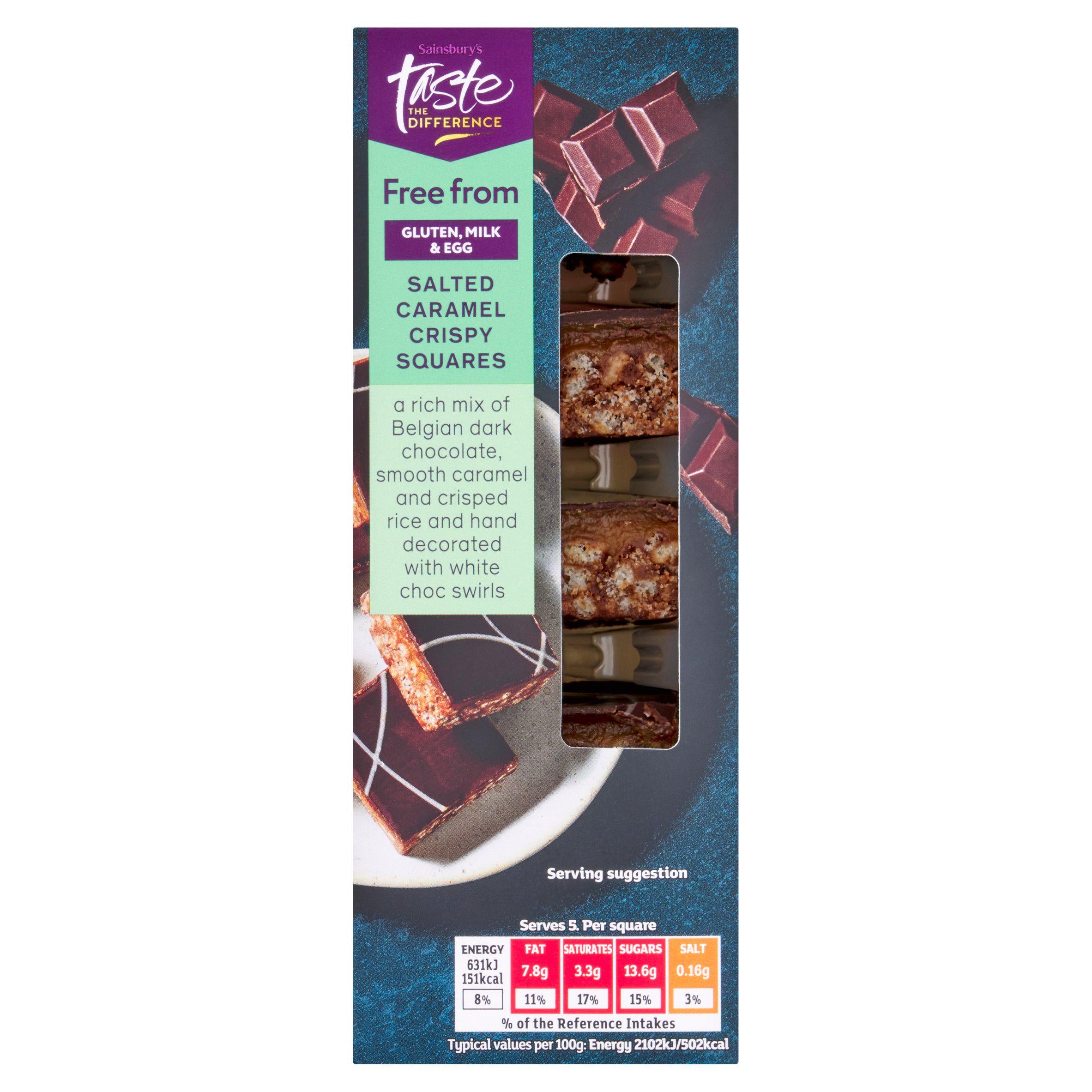 Sainsbury's free from salted caramel crispy squares 150g - British product