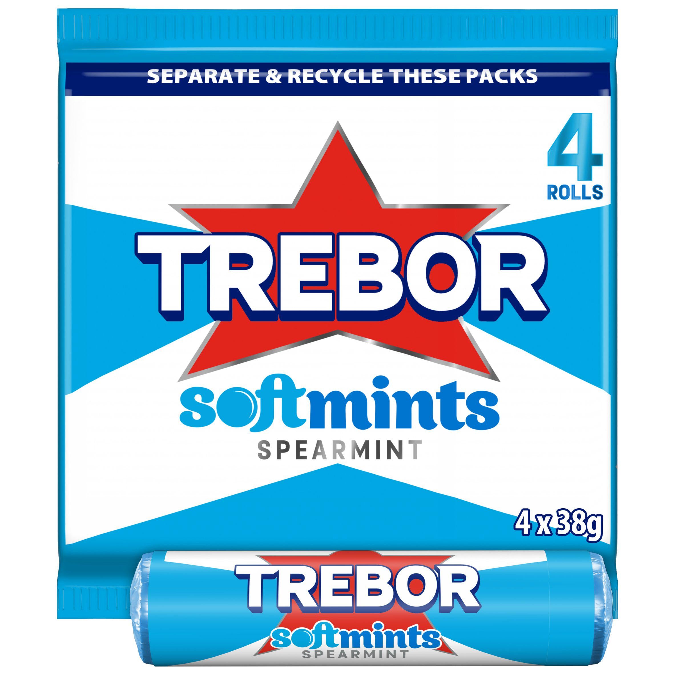 Trebor spearmint mints rolls multipack 4x38g (British brand)