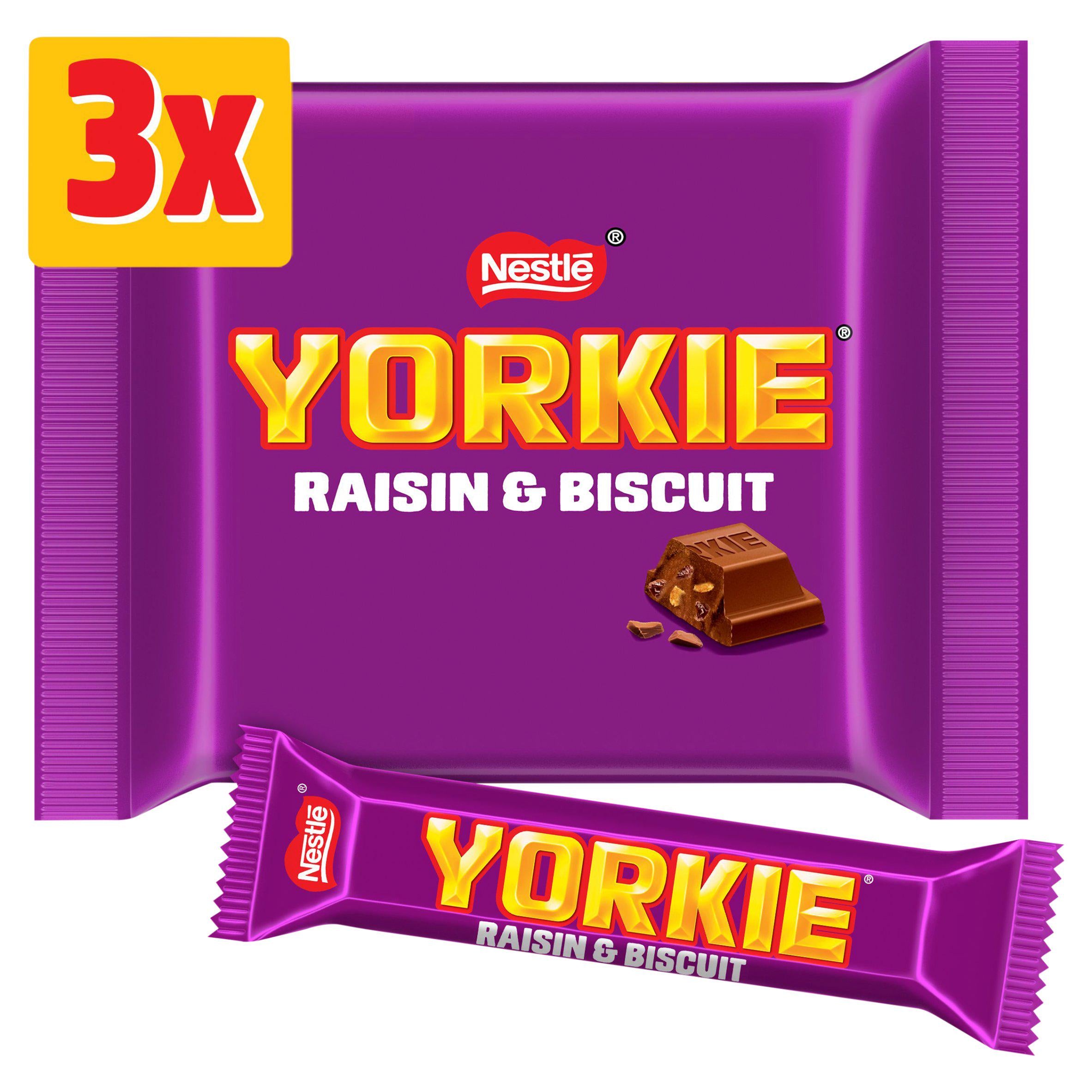 Yorkie Raisin & Biscuit milk chocolate bar multipack 3x46g (British brand)