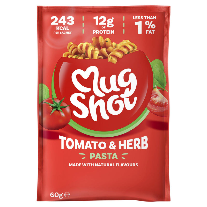 Mug Shot instant pasta tomato and herb 64g, imported from the UK