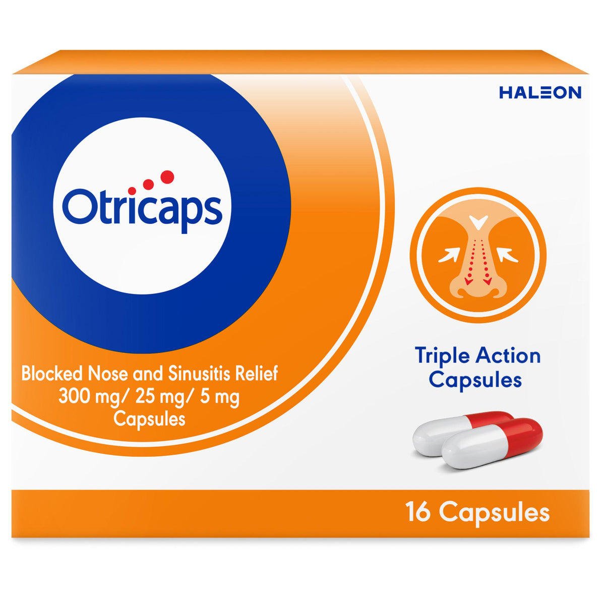 Otricaps blocked nose and sinusitis relief capsules 16 count - British product