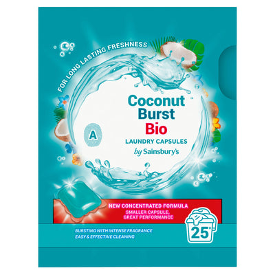 Sainsburys Sainsbury's Coconut Burst Bio Laundry Capsules 25 Washes- Buy online at McGrocer