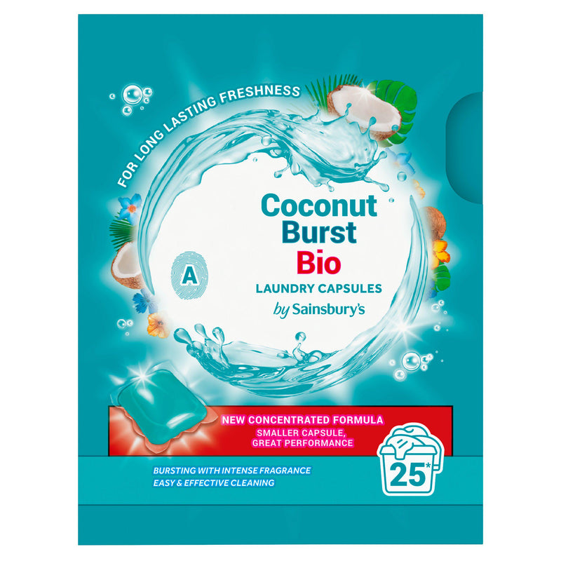 Sainsbury's Coconut Burst Bio laundry capsules 25 washes (British brand)