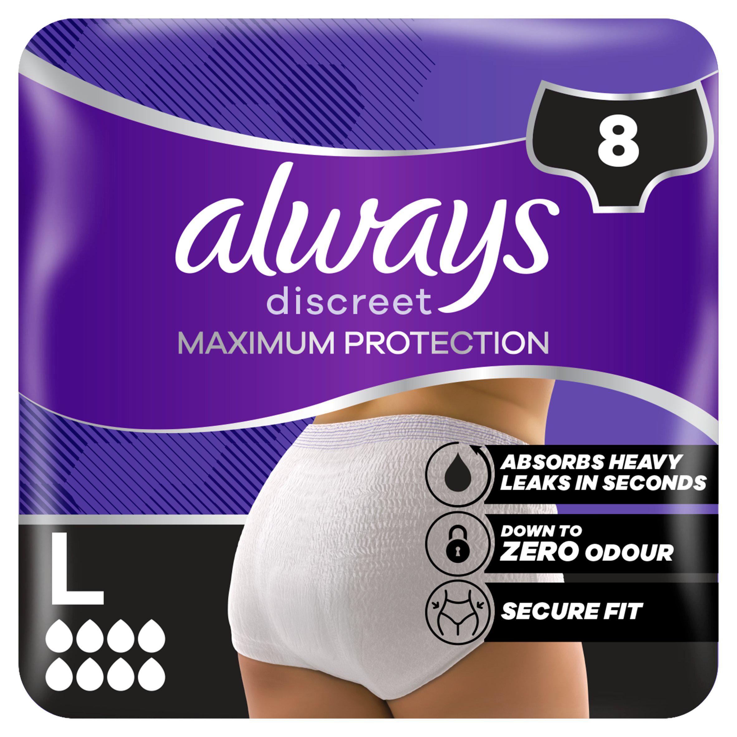 Always Discreet incontinence pants Maximum Protection size L, imported from the UK