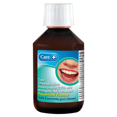 Sainsburys Care+ Chlorhexidine Digluconate 0.2% w/v Peppermint Flavour Antiseptic Mouthwash 300ml- Buy online at McGrocer