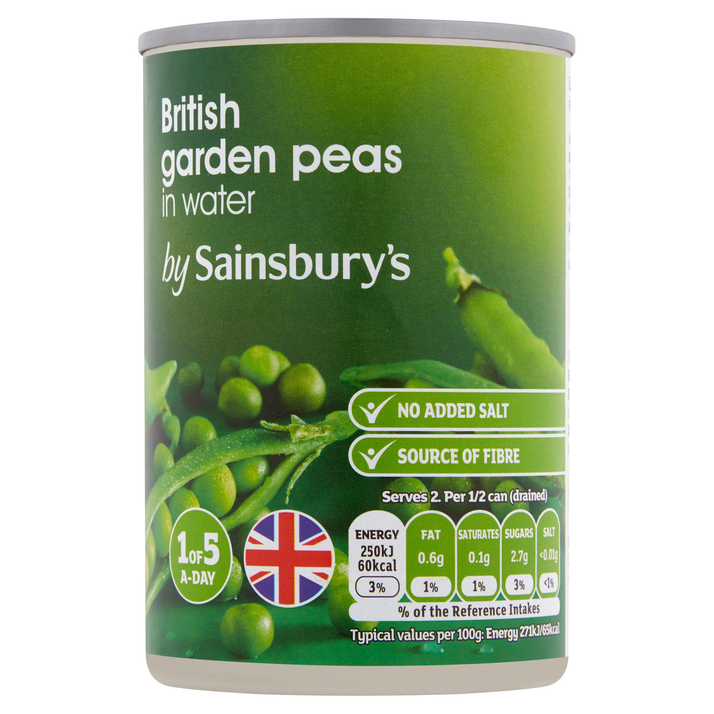 Sainsbury's garden peas in water 300g can, imported from the UK