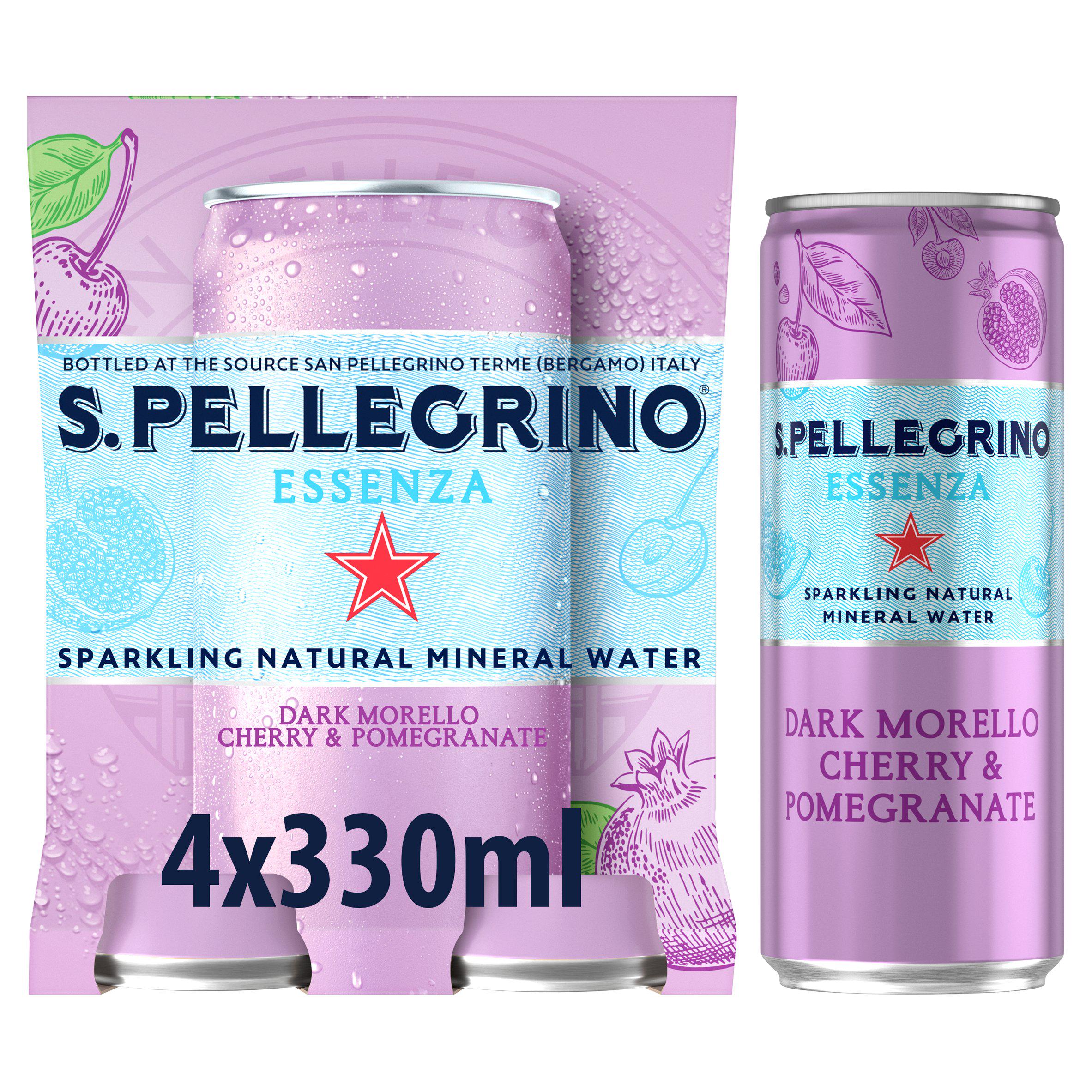 San Pellegrino Essenza sparkling water cherry pomegranate 4x330ml, imported from the UK