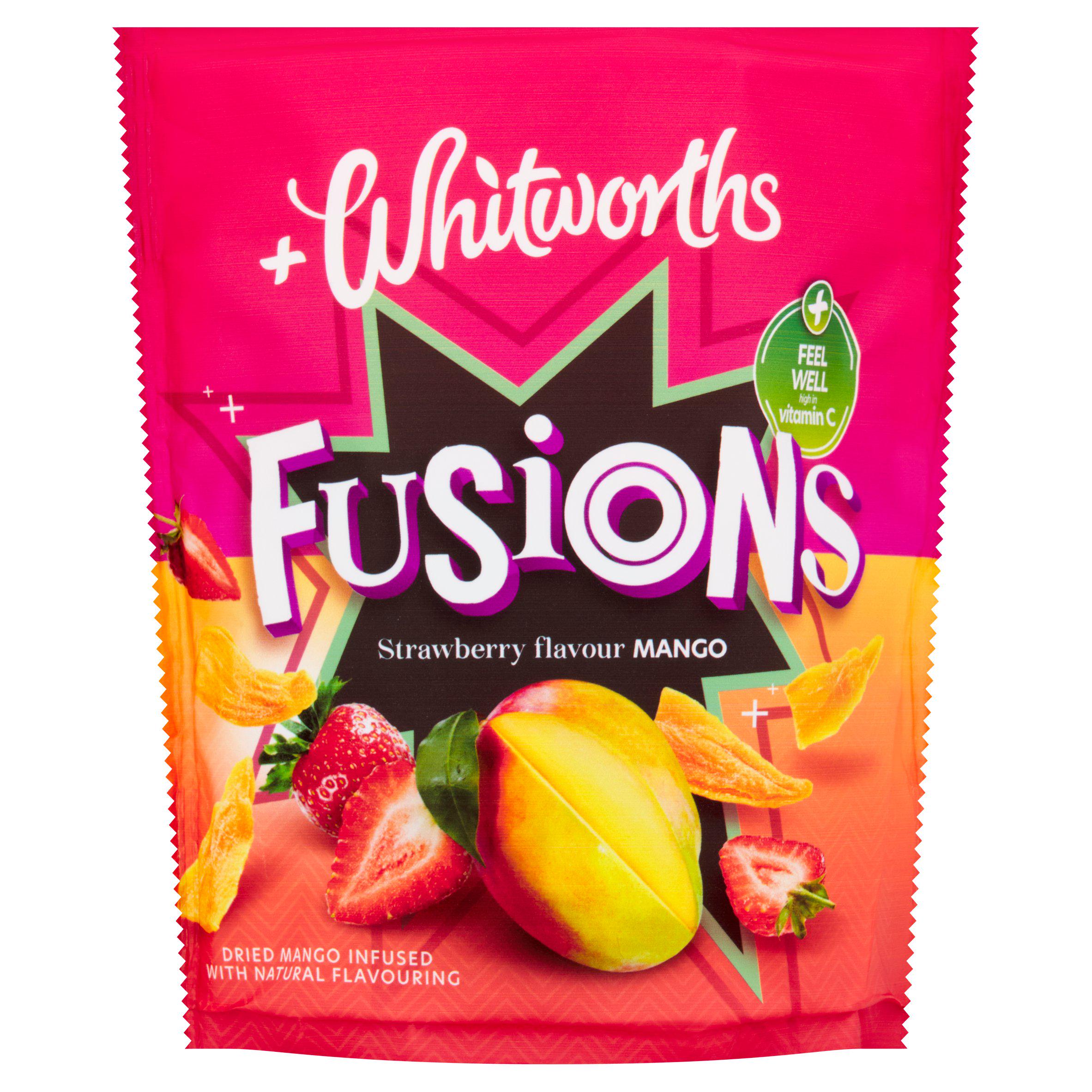 Whitworths Strawberry Mango Fusions dried mango snacks 75g (British brand)