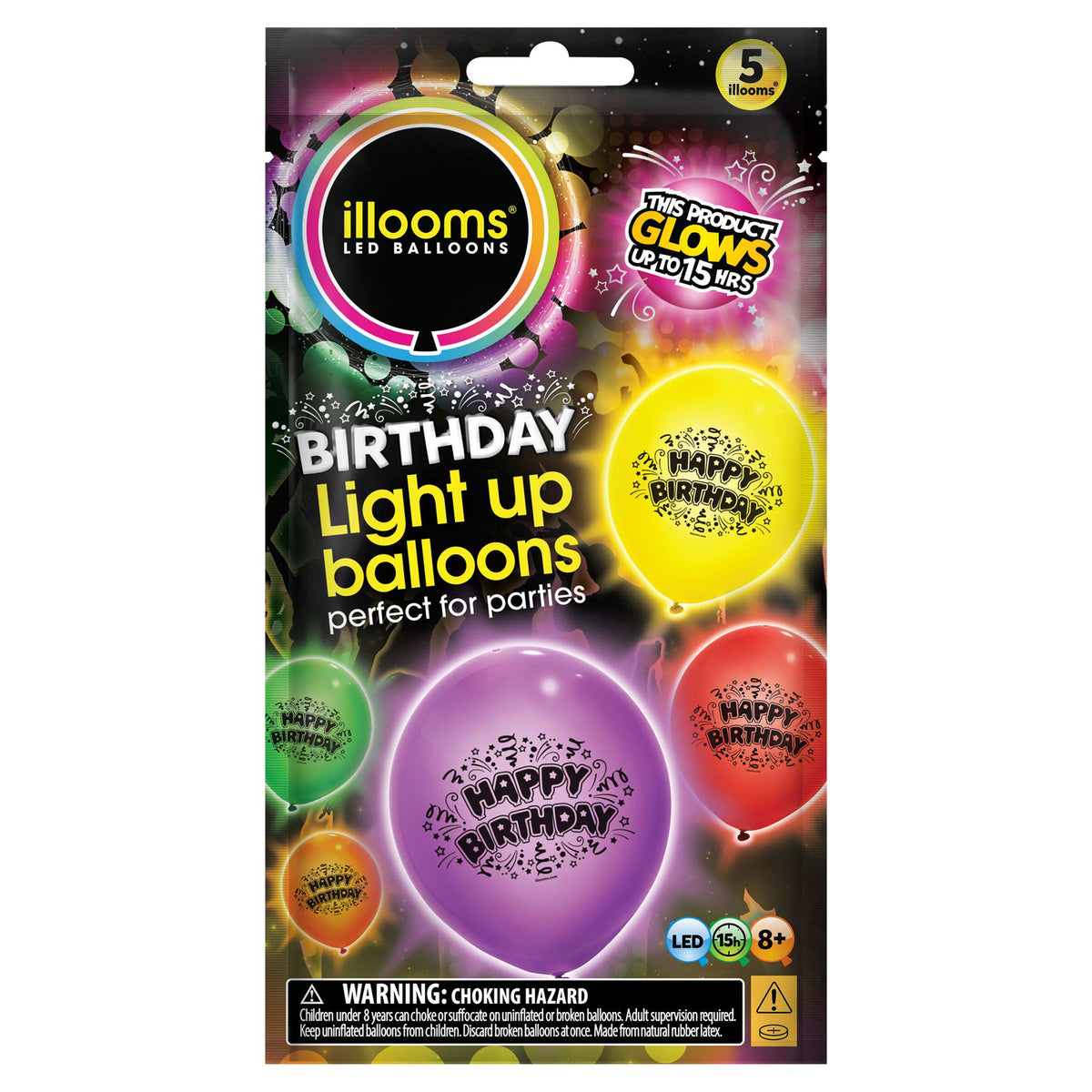 Illoom Happy Birthday Light Up Balloon Pack of 5, UK version