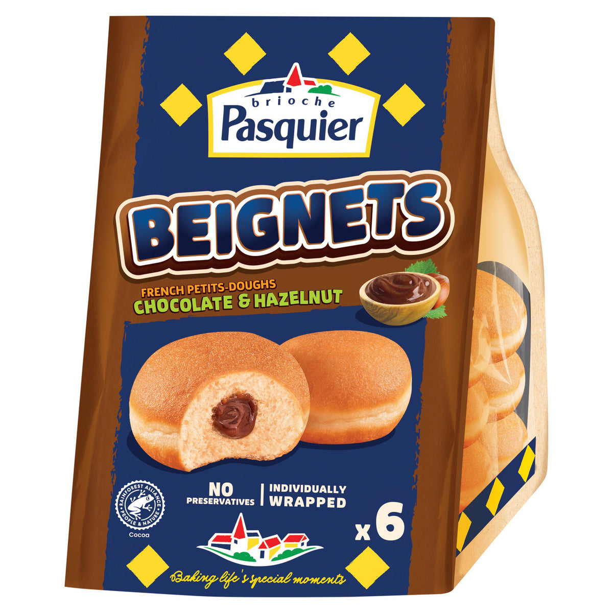 Brioche Pasquier beignets chocolate hazelnut doughnuts x6 (British brand)