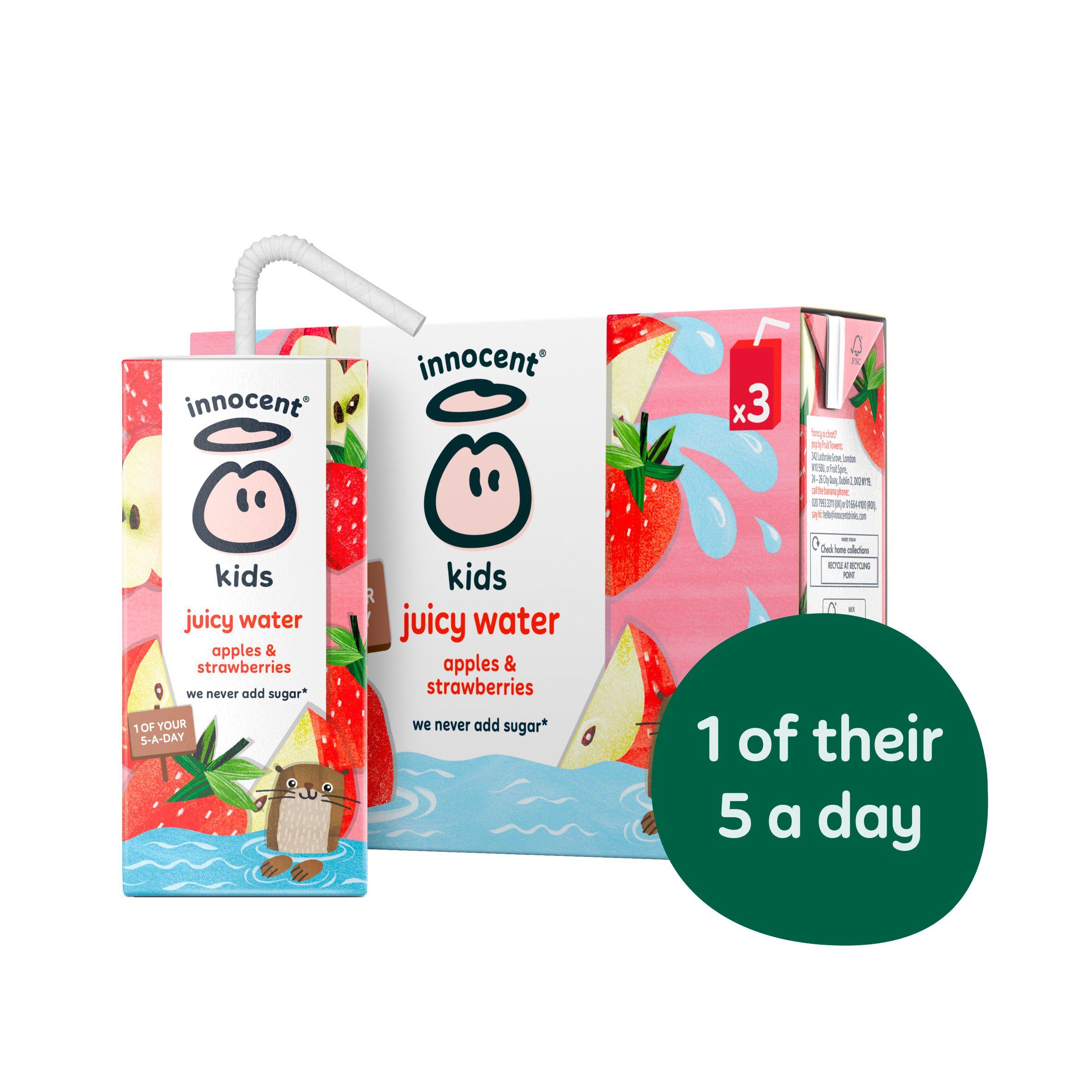 Innocent Kids Juicy Water Apple Strawberry 600ml pack, imported from the UK