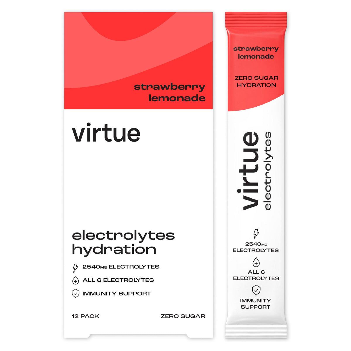 Virtue Strawberry Lemonade electrolytes sachets 12 pack, imported from the UK