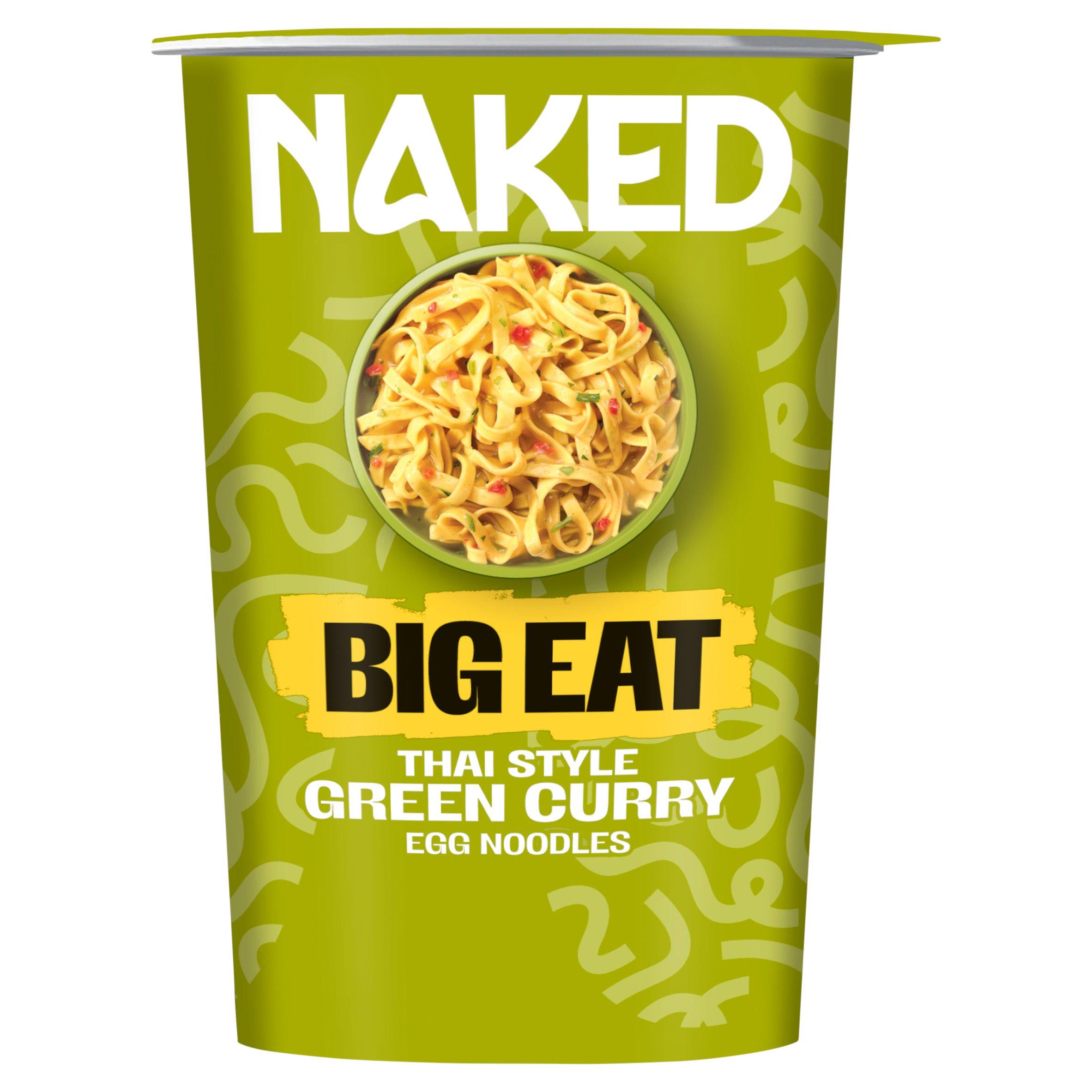 Naked Noodle dried egg noodles with Thai green curry sauce 104g, imported from the UK