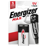 Energizer Max 9V alkaline battery single pack (British brand)