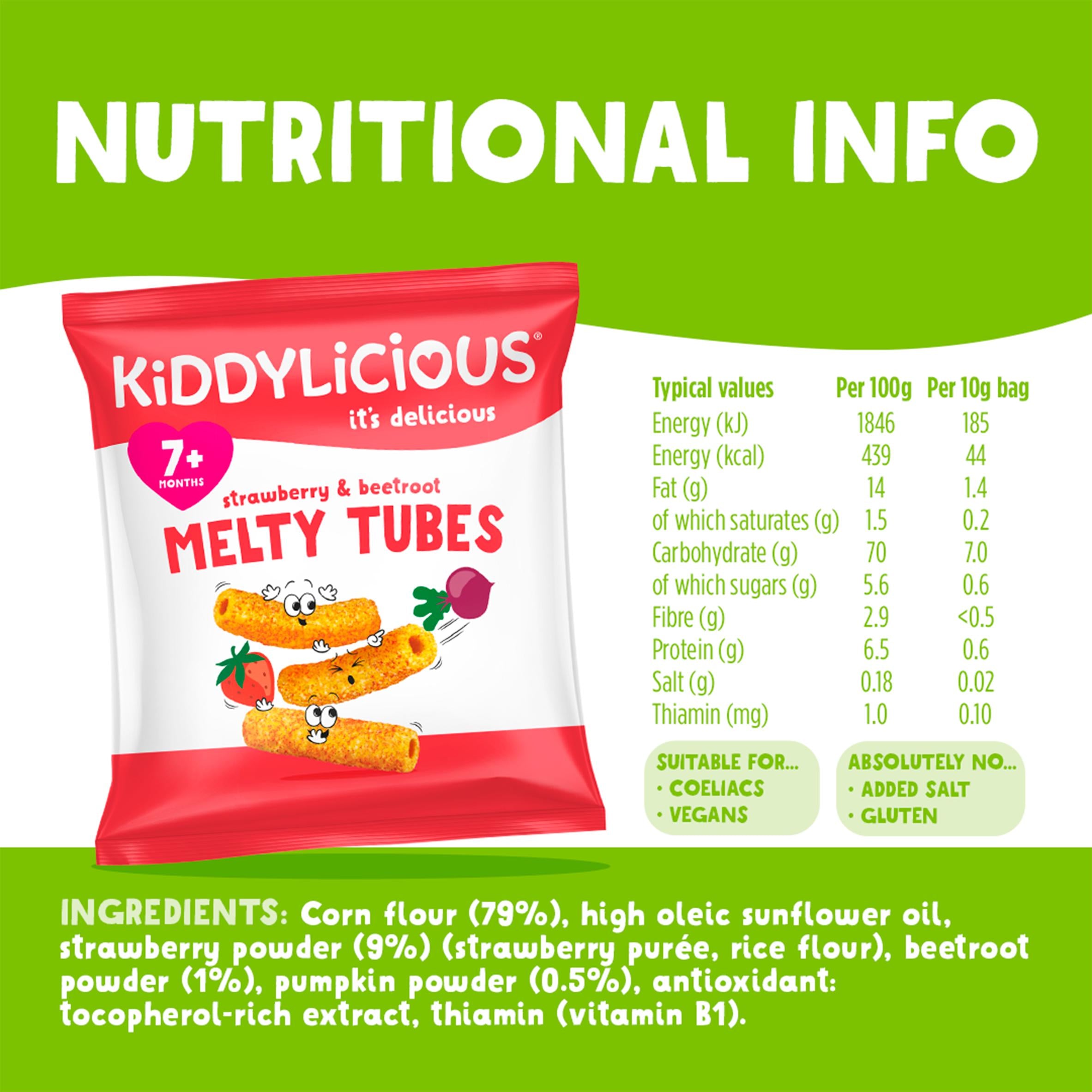 Kiddylicious baby melty tubes strawberry beetroot 4x10g - British product
