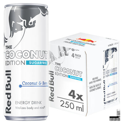Sainsburys Red Bull Energy Drink Sugar Free Coconut & Berry, Coconut Edition 4 x 250ml- Buy online at McGrocer