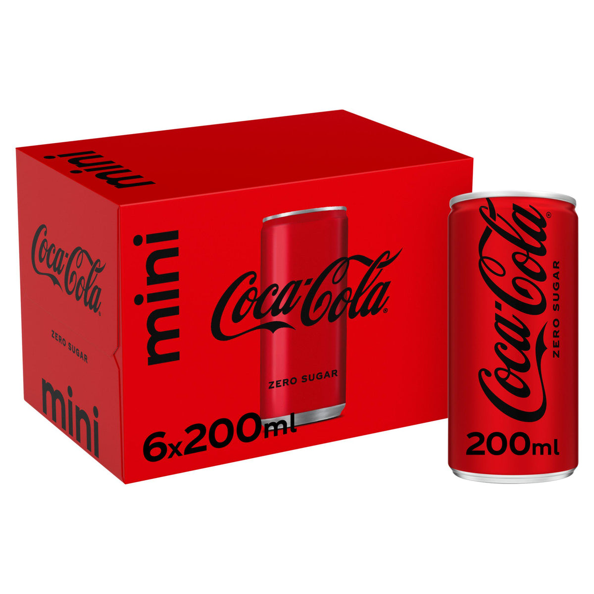 Coca-Cola Zero Sugar soft drink 6 x 200ml cans - British product