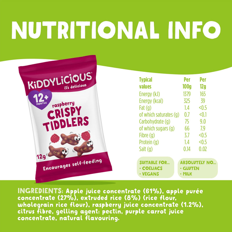 Kiddylicious Crispy Tiddlers baby snack raspberry 12g (British brand)