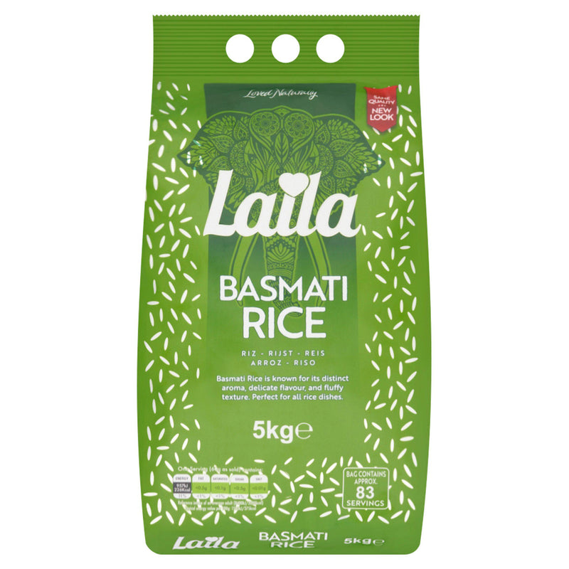 Laila Basmati Rice Long Grain 5kg Bag, imported from the UK
