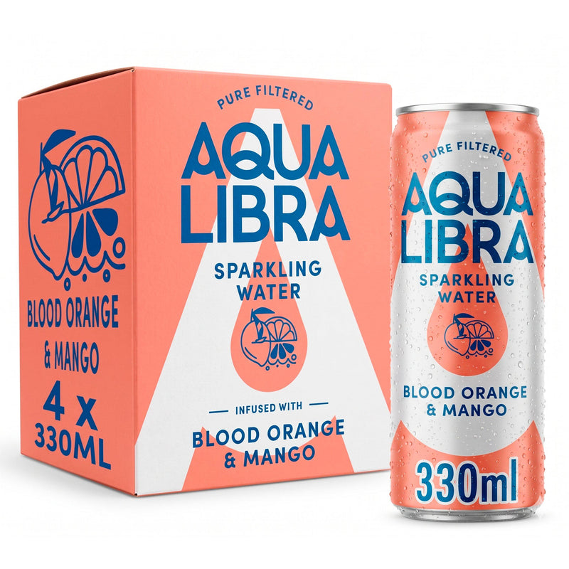 Aqua Libra Sparkling Water Blood Orange Mango 4x330ml - British product