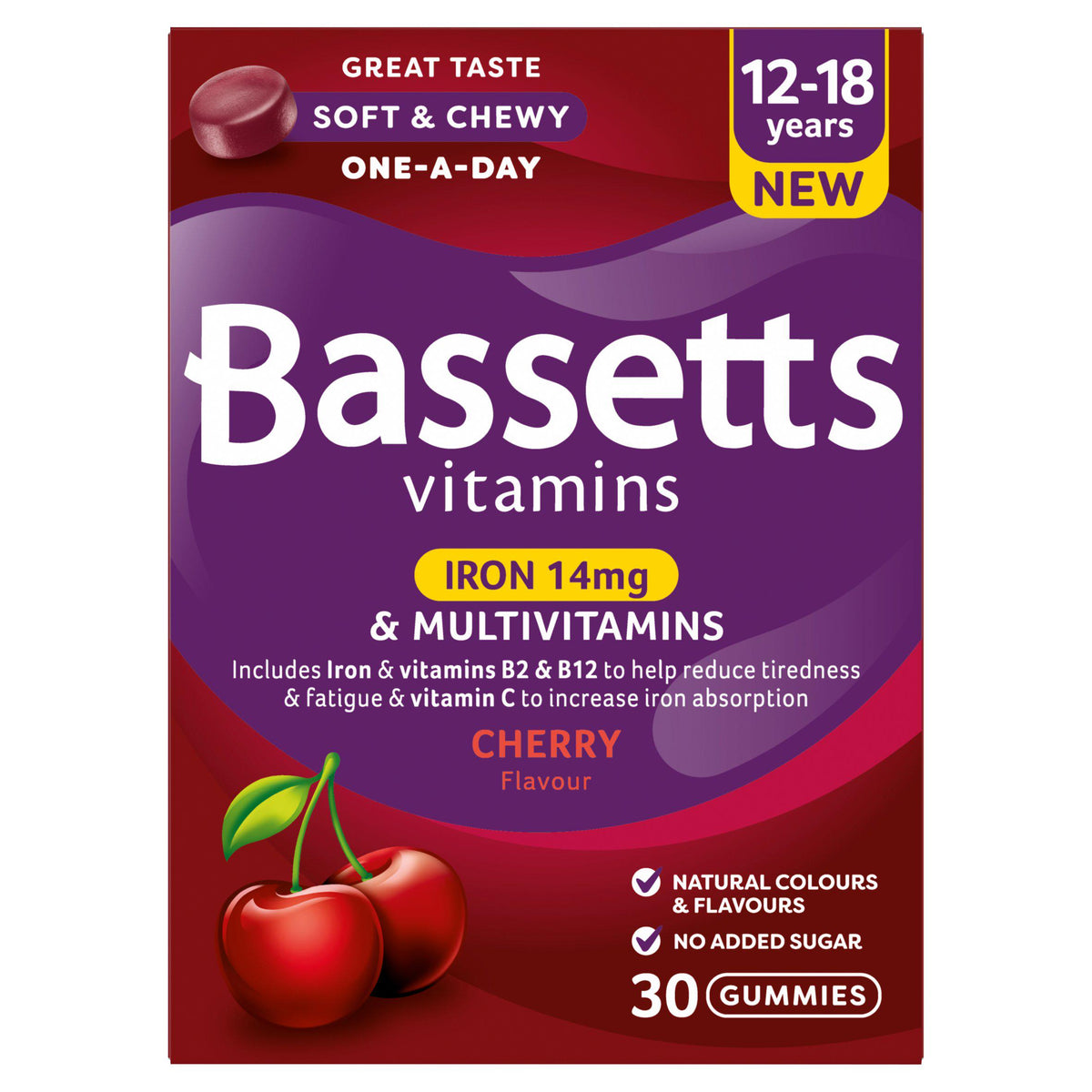 Bassetts cherry flavoured multivitamin iron gummies 30 count (British brand)