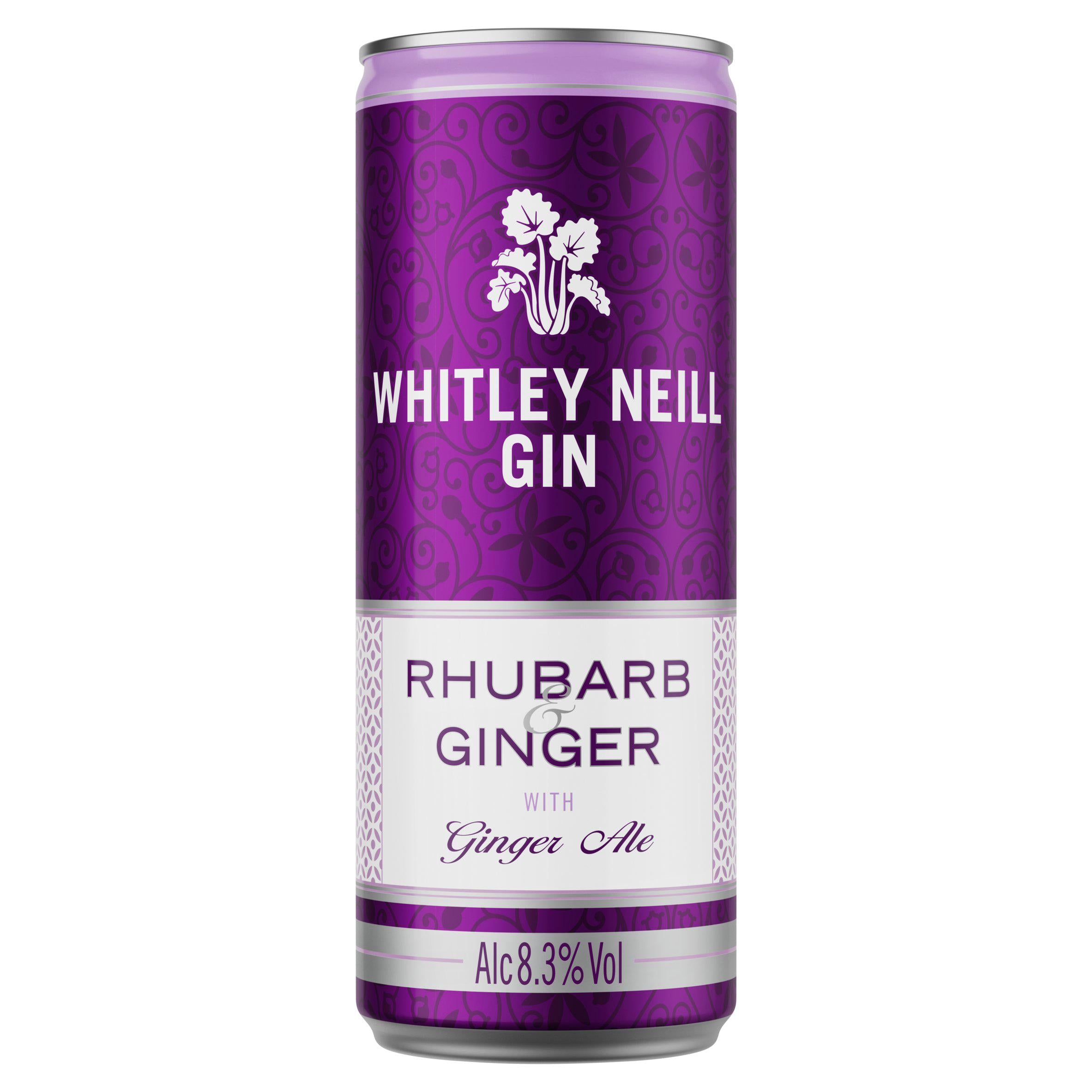 Whitley Neill canned gin cocktail Rhubarb & Ginger 250ml, imported from the UK