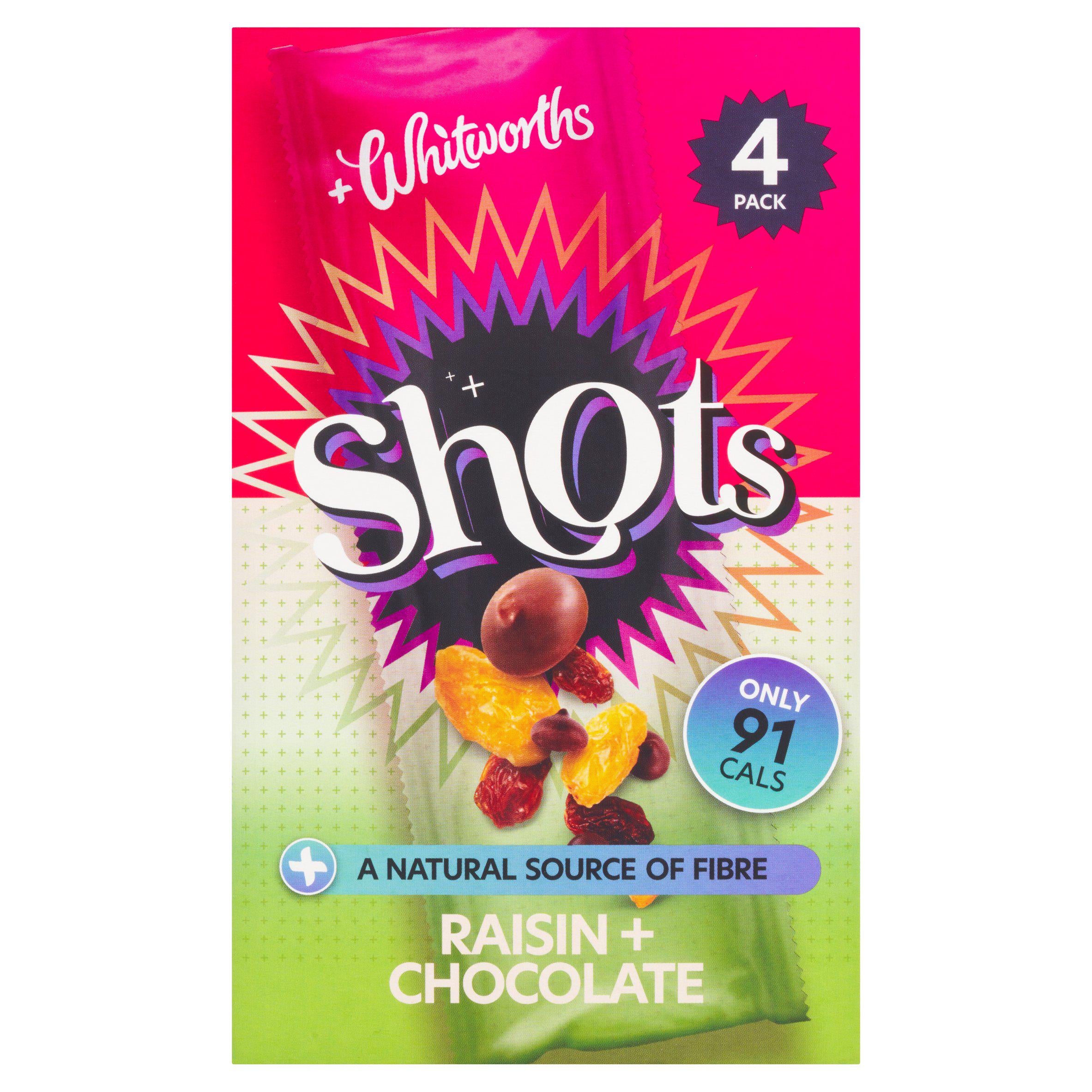 Whitworths Shots raisin and chocolate snack pack 4x25g (British brand)