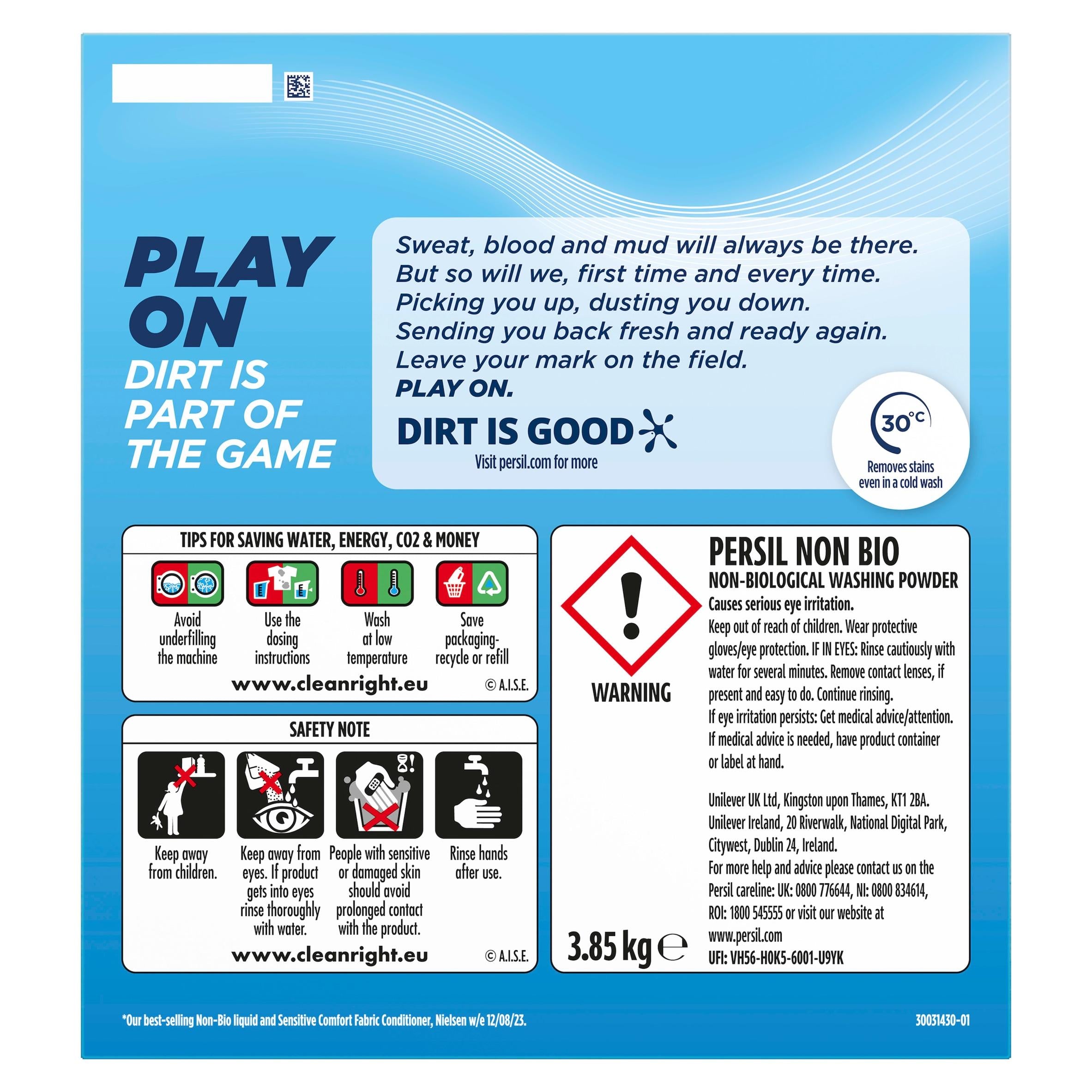 Persil Non Bio sensitive washing powder 3.85kg, imported from the UK