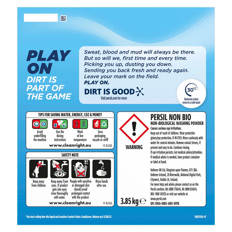 Persil Non Bio sensitive washing powder 3.85kg, imported from the UK