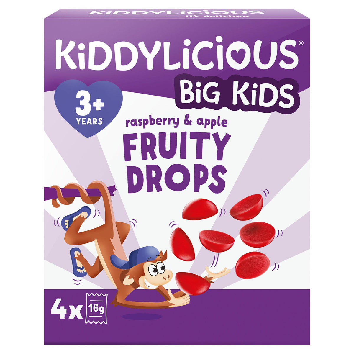 Kiddylicious fruity drops raspberry apple 4x16g (British brand)